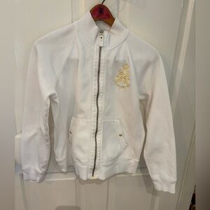 Ralph Lauren Jeans Co. White Zip-Up Jacket with Gold Embroidery ~ SZ L